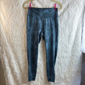 2 leggings 1 shades of blue, one camo green Sz. Lg. High-Waisted Leggings